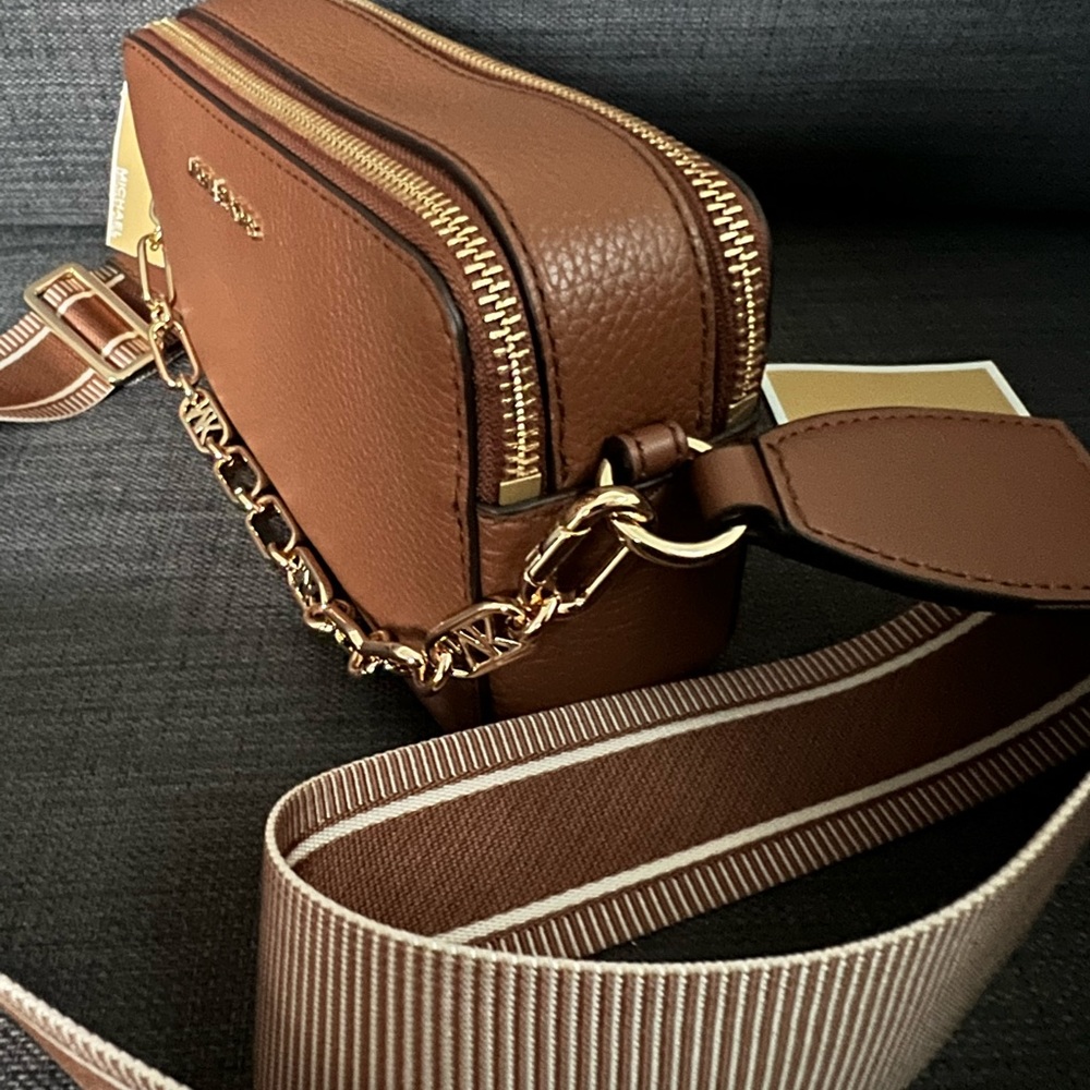 NWT MICHAEL KORS JET SET DOUBLE ZIP CAMERA CHAIN CROSSBODY BAG LEATHER - Picture 5 of 15